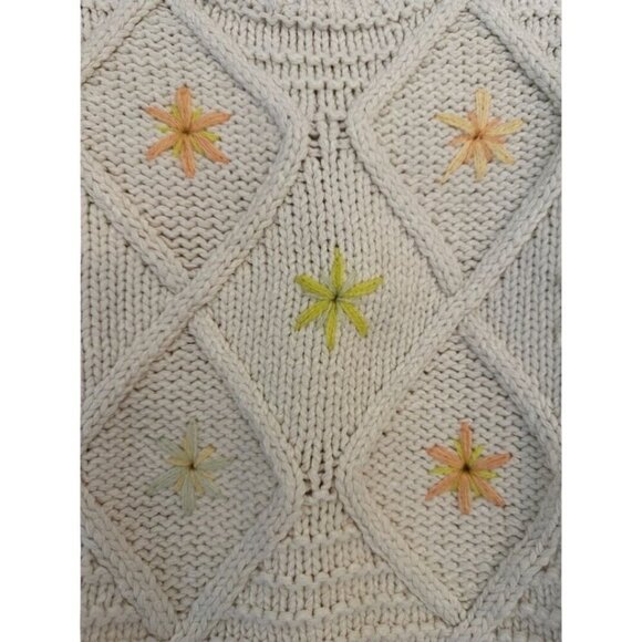 Free People Maise Cropped Pullover Embroidered  Cable Knit Sweater Size S - Picture 4 of 7